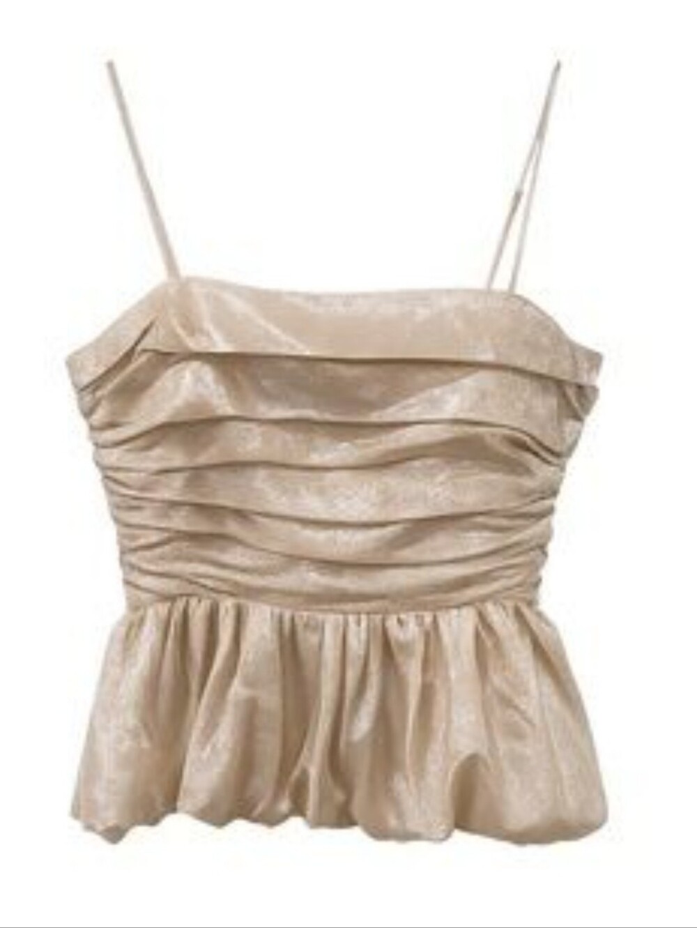 Shimmery Champagne Ruched Peplum Cami Top